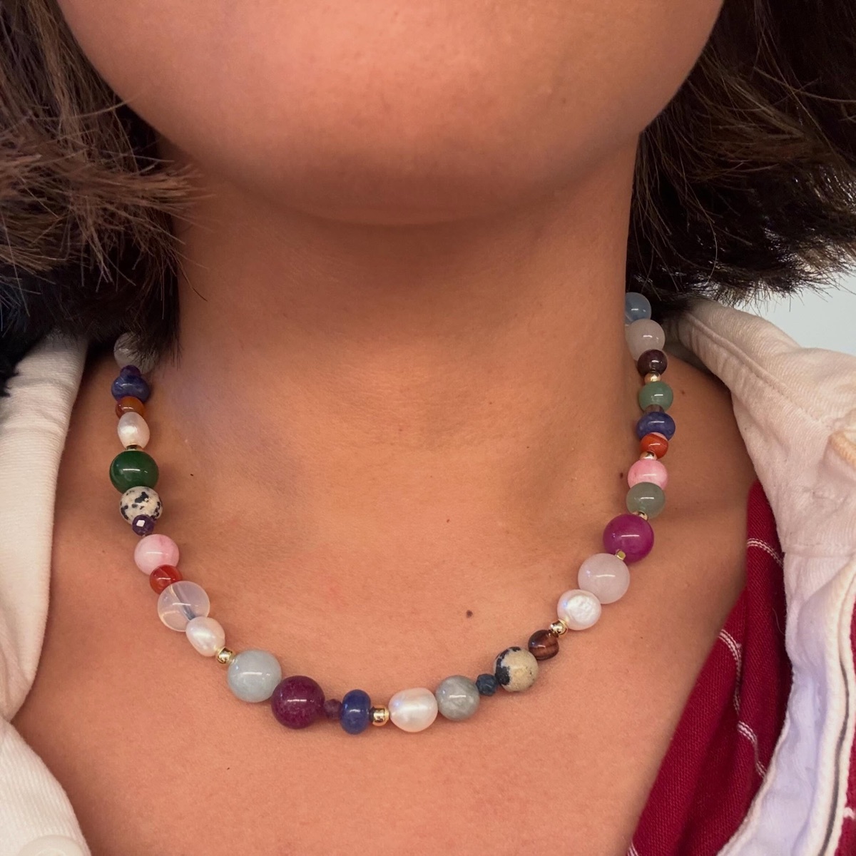 Rainbow Gemstone Necklace worn